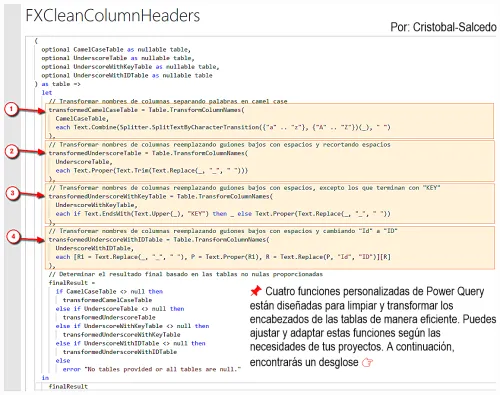 Función personalizada: nombres de columnas en Power Query